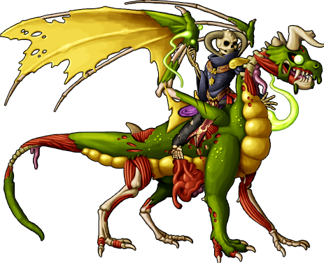 Skeleton Warlock Rides Zombie Dragon.png